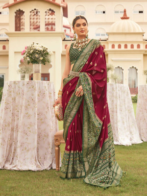 AKSHAR PATRON ENTERPRISE Woven Bollywood Silk Blend Saree(Maroon)