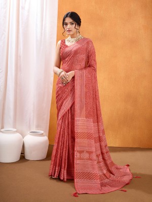 RekhaManiyar Printed, Embellished Bollywood Georgette Saree(Pink)