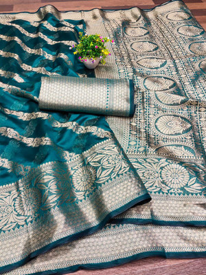 Bansari Textiles Printed Bollywood Jacquard, Cotton Silk Saree(Dark Green)