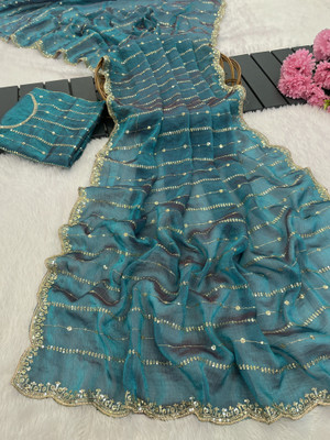 K 5 FASHION Embellished, Floral Print Bollywood Jimmy choo Saree(Green)