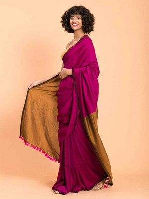 HouseOfCommon Solid/Plain Handloom Cotton Silk Saree(Multicolor)