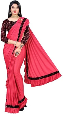 Shriwali Fashion Self Design Bollywood Lycra Blend Saree(Pink)
