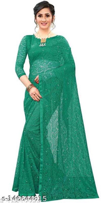 Suntex Printed Bollywood Net Saree(Green)