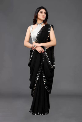 ZENFAB THREADS Printed, Dyed Bollywood Georgette Saree(Black)