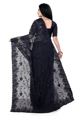 DEVKISONDESIGNER Floral Print Bollywood Net Saree(Black)