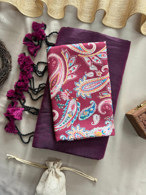 KRISHU ETHNICS Solid/Plain Assam Silk Pure Cotton Saree(Purple)