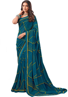 Rukmini by Rajendra Printed Daily Wear Polyester Saree(Blue)