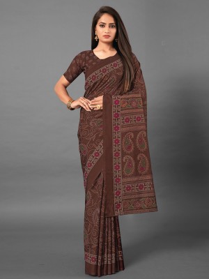 Divastri Printed Baluchari Art Silk Saree(Brown)