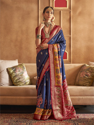 Elora Woven Patola Silk Blend Saree(Blue)