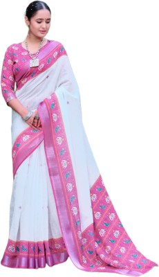 Sidhidata Animal Print Daily Wear Cotton Linen Saree(Pink)