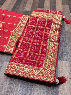 Rahul savjibhai goyani Embroidered Bandhani Art Silk Saree(Red)