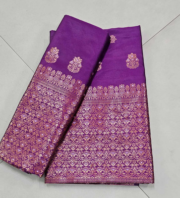 vrajnetic Woven Mekhela Chador Pure Silk Saree(Purple)