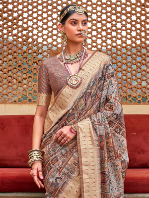 Divastri Woven Chinnalapattu Silk Blend Saree(Grey)