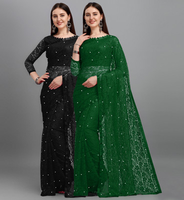 LOROFY Self Design Bollywood Net, Brasso Saree(Pack of 2, Multicolor)