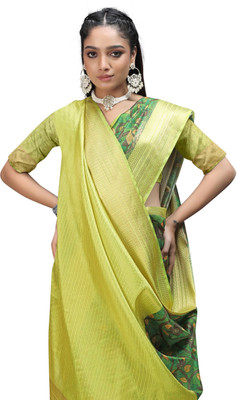 Rashmiwala Digital Print Kalamkari Crepe Saree(Green)