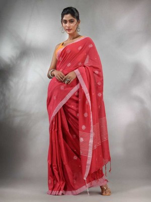 SAYAN CREATION Self Design Handloom Pure Cotton Saree(Red)