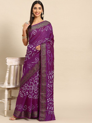 ANOUK Printed Bandhani Art Silk Saree(Purple)