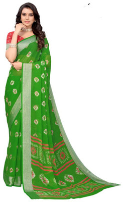 VD PRINTS Printed Bandhani Chiffon Saree(Beige)