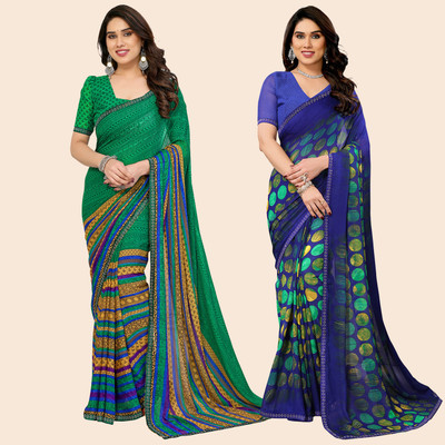 Anmi Embellished, Printed, Self Design Bollywood Georgette Saree(Pack of 2, Multicolor)