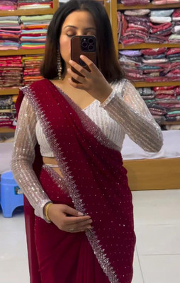 Dhami Embellished Bollywood Georgette Saree(Maroon)