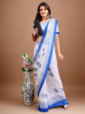 Anmi Printed Bollywood Chiffon Saree(White)