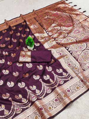 Sindharat Fashion Woven, Embroidered Banarasi Cotton Silk Saree(Purple)