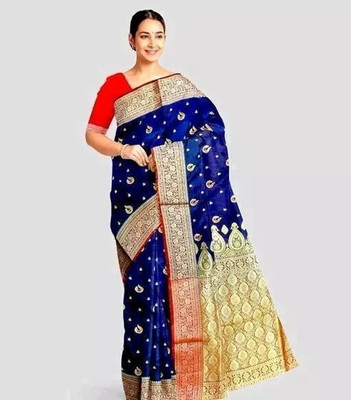 Sahiba Sarees Embroidered Sambalpuri Satin Saree(Dark Blue)