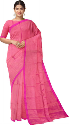 HARE KRISHNA ENTERPRISE Solid/Plain Handloom Cotton Silk Saree(Red)