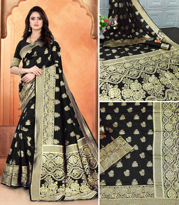 Gold Art Fashion Woven Kanjivaram Jacquard, Pure Silk Saree(Black)
