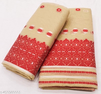 AGARWAL SILK SURAT Woven Mekhela Chador Cotton Blend Saree(Pack of 2, Cream)