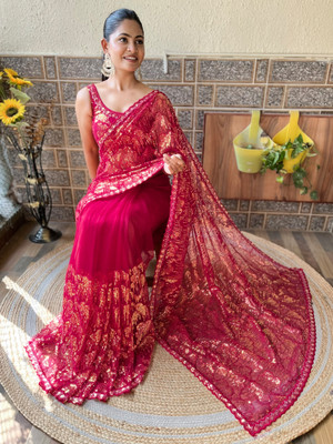 Sareemall Embellished Bollywood Net Saree(Pink)