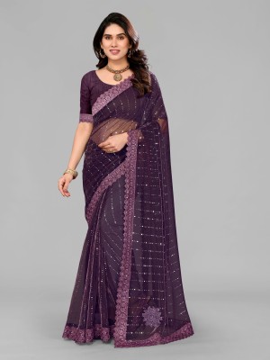 HouseOfCommon Digital Print Daily Wear Lycra Blend Saree(Purple)