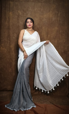 SAYAN CREATION Solid/Plain Handloom Pure Cotton Saree(Grey)