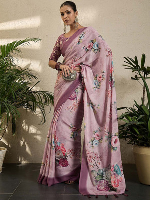 all about you Printed Pochampally Georgette Saree(Purple)