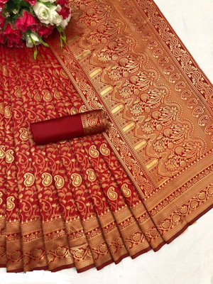 NESHVI ENTERPRISE Printed Banarasi Jacquard Saree(Pack of 2, Red)