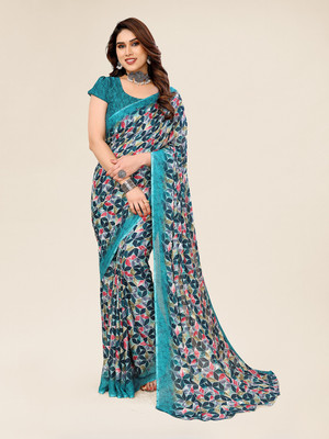 kashvi sarees Geometric Print Daily Wear Georgette Saree(Light Blue)
