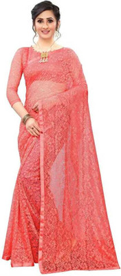 Divya Shree Self Design Bollywood Net Saree(Pink)