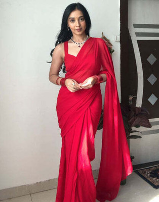 Ashiya Fab Solid/Plain Daily Wear Georgette Saree(Red)