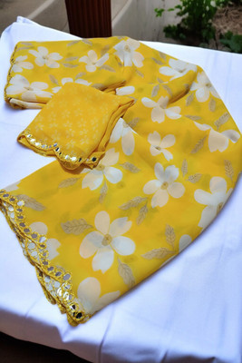 Paras Creation Printed Bollywood Georgette Saree(Yellow)