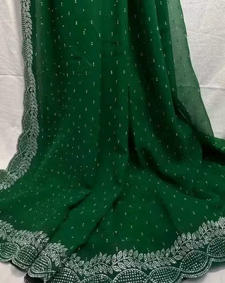 Prelax Embellished Pre Draped Saree Georgette Saree(Green)