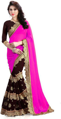 Online Bazaar Embroidered Bollywood Georgette Saree(Pink)