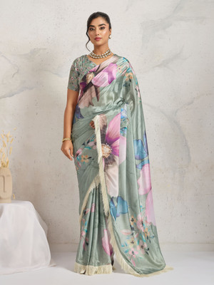 Rachna Digital Print Daily Wear Satin Saree(Green)