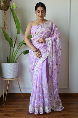 Tasrika Embroidered Bollywood Net Saree(Purple)