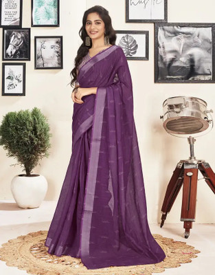 HouseOfCommon Geometric Print Bollywood Cotton Linen Saree(Purple)