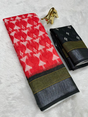 fuliyaprints Digital Print, Printed, Striped Ikkat Linen Saree(Multicolor)