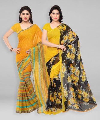 kashvi sarees Printed Daily Wear Georgette Saree(Pack of 2, Yellow)