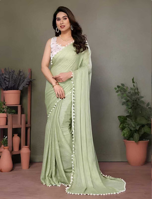 SHIVGANN Solid/Plain, Self Design Bollywood Viscose Rayon Saree(Light Green)