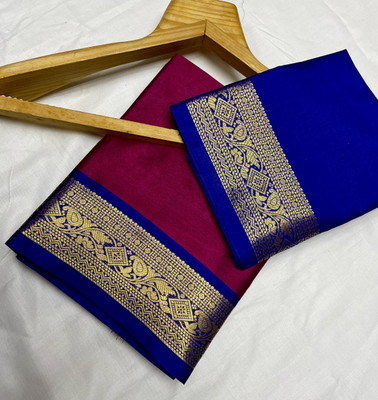 BRCTEXTILE Solid/Plain Banarasi Cotton Silk Saree(Multicolor)
