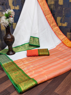 Cjrm Solid/Plain Gadwal Cotton Silk Saree(Multicolor)