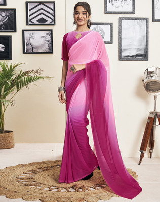 Divastri Solid/Plain, Ombre Bollywood Georgette Saree(Pink)
